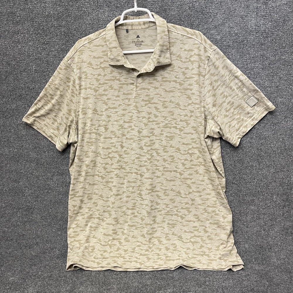 Adidas Golf Polo Shirt Mens Sz 2XL Short Sleeve Beige Camo Lightweight